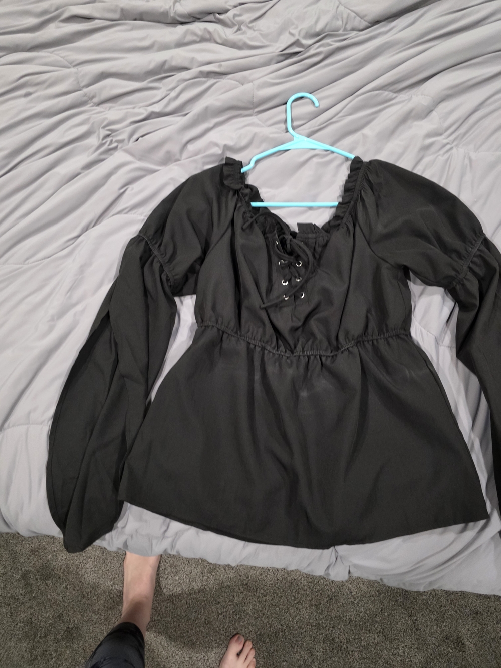 Black Lace-Up Peasant Blouse - Women